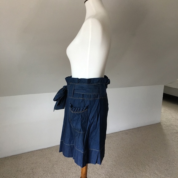 -DELETE- Chambray Bow Tied High Waist Paperbag Denim Skirt - Picture 3 of 5